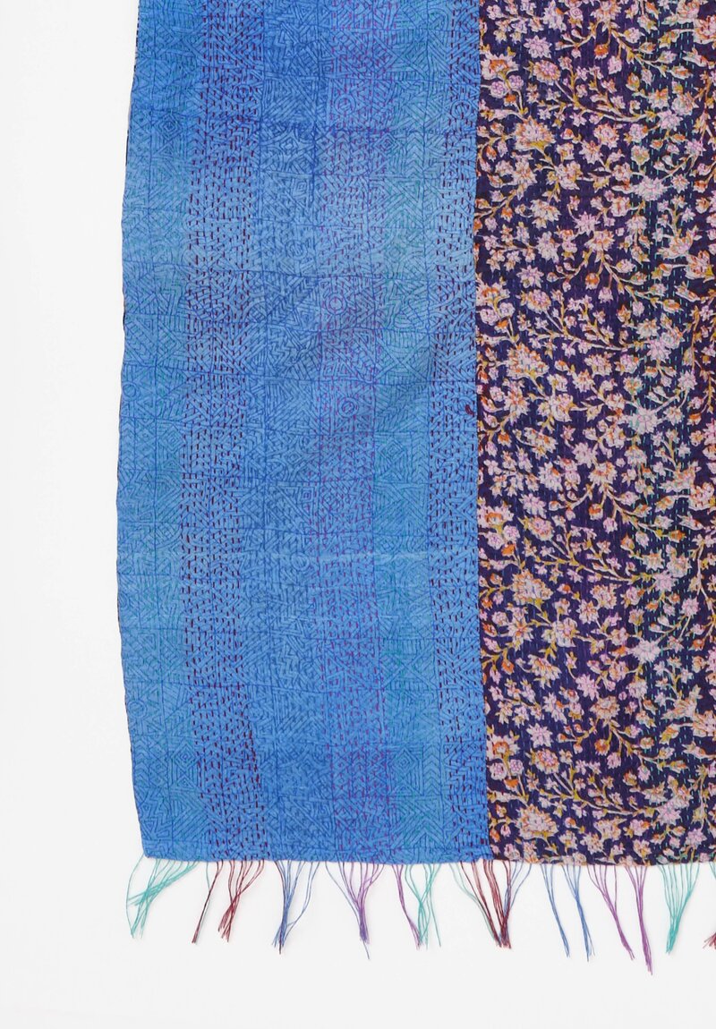 Mieko Mintz Vintage Silk Kantha Scarf in Blue, Pink & Plum