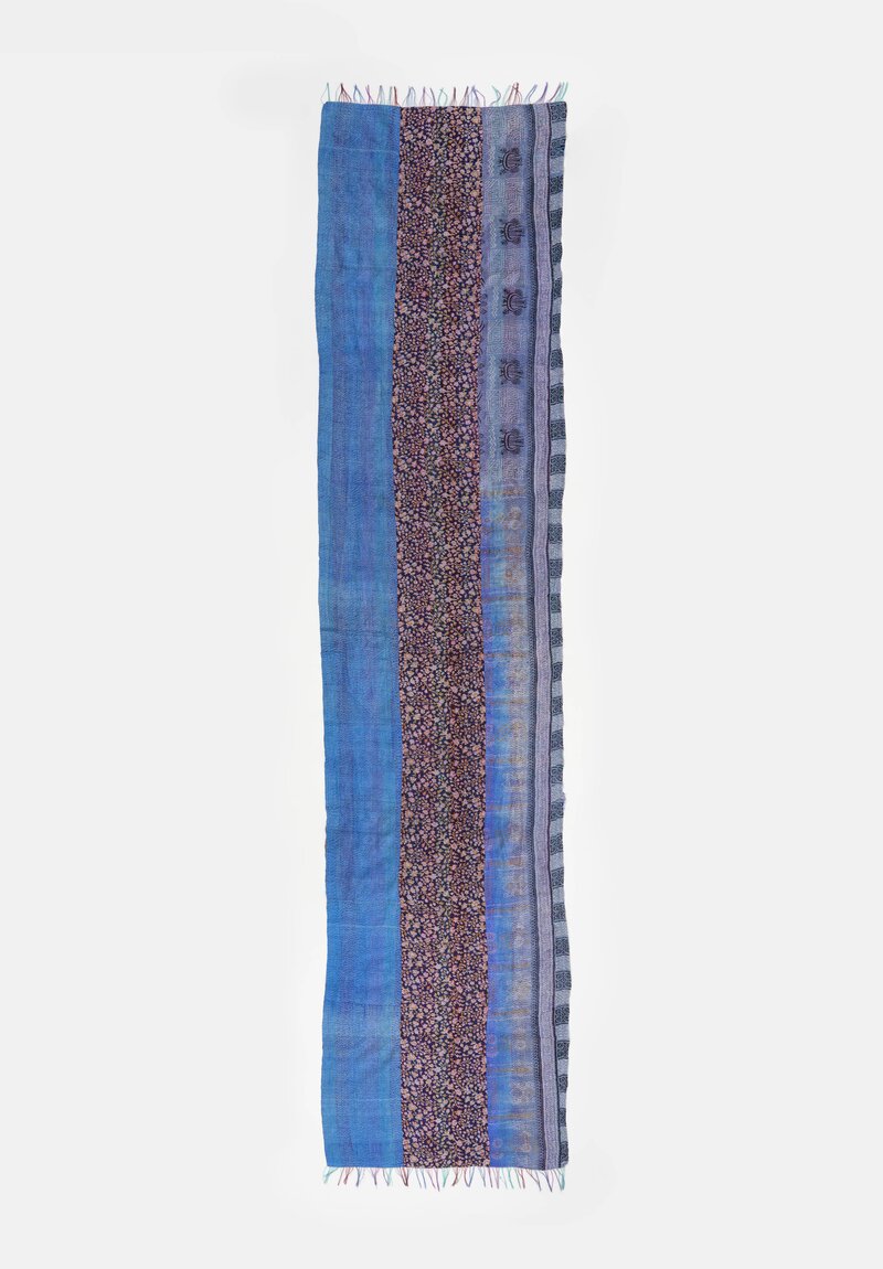 Mieko Mintz Vintage Silk Kantha Scarf in Blue, Pink & Plum