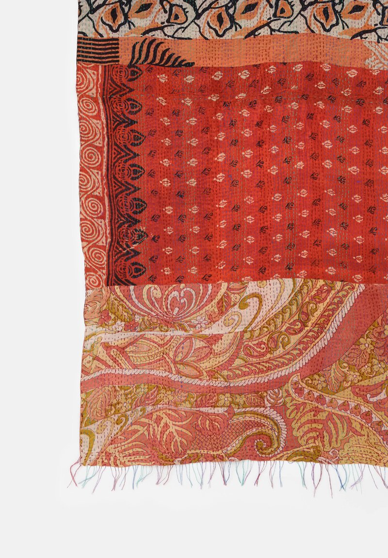 Mieko Mintz Vintage Silk Kantha Scarf in Rust, Salmon & Black