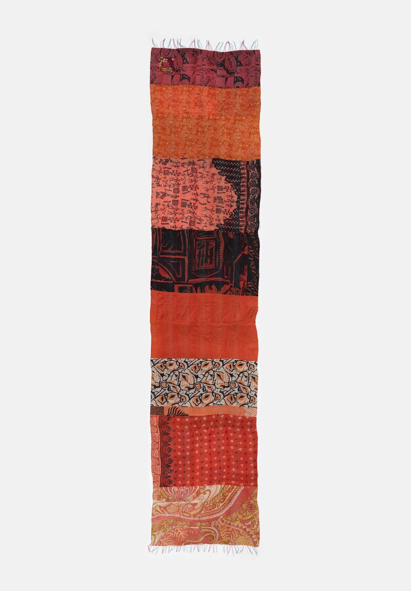 Mieko Mintz Vintage Silk Kantha Scarf in Rust, Salmon & Black