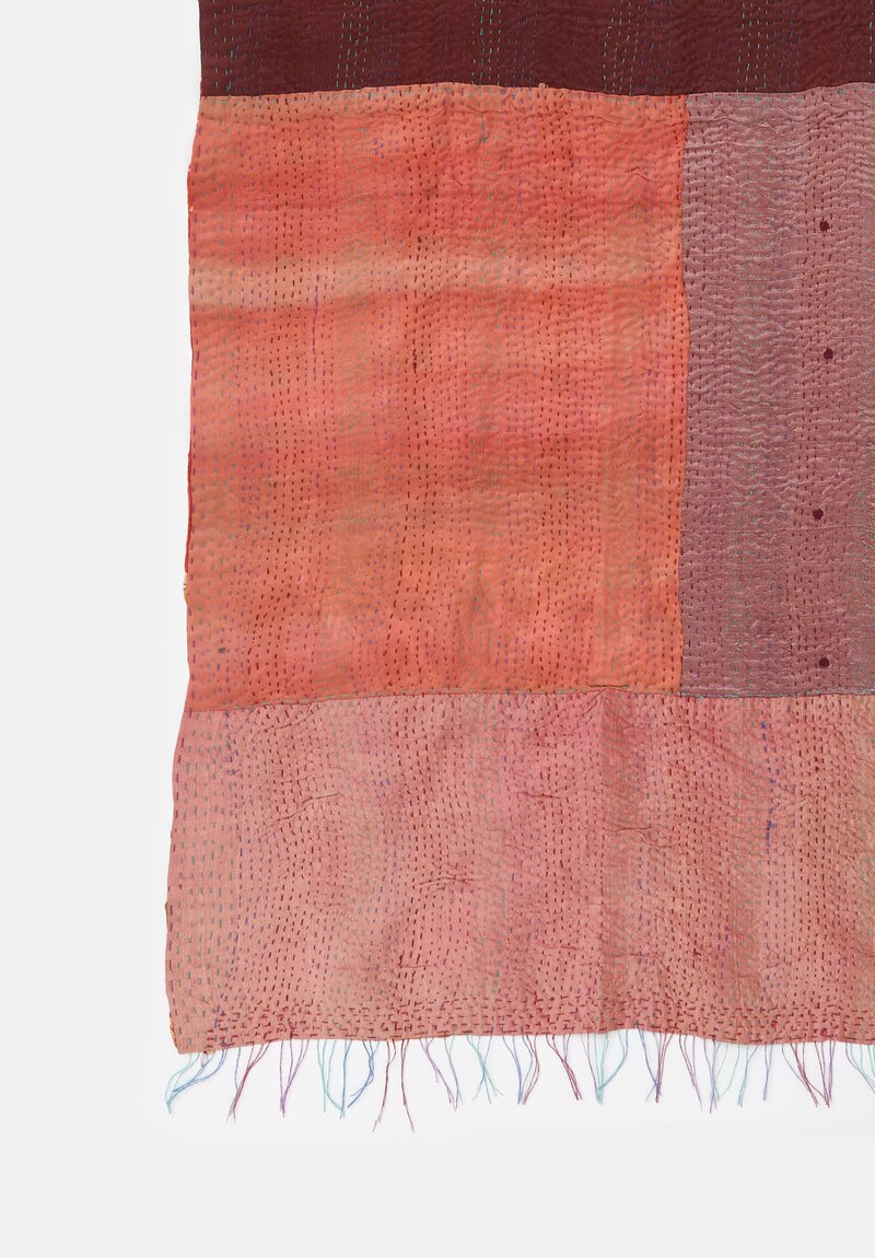 Mieko Mintz Vintage Silk Kantha Scarf in Rust, Salmon & Black