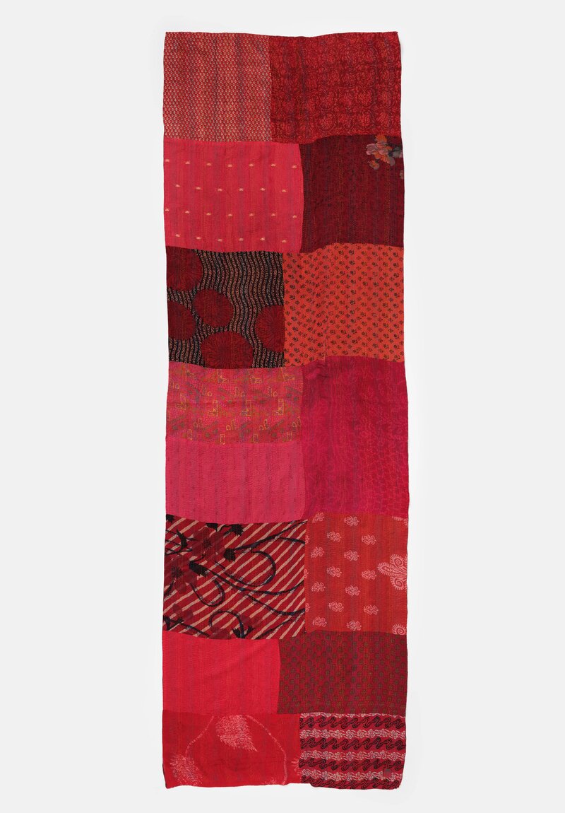 Mieko Mintz Vintage Silk Georgette Patch Kantha Shawl in Red, Magenta & Coral