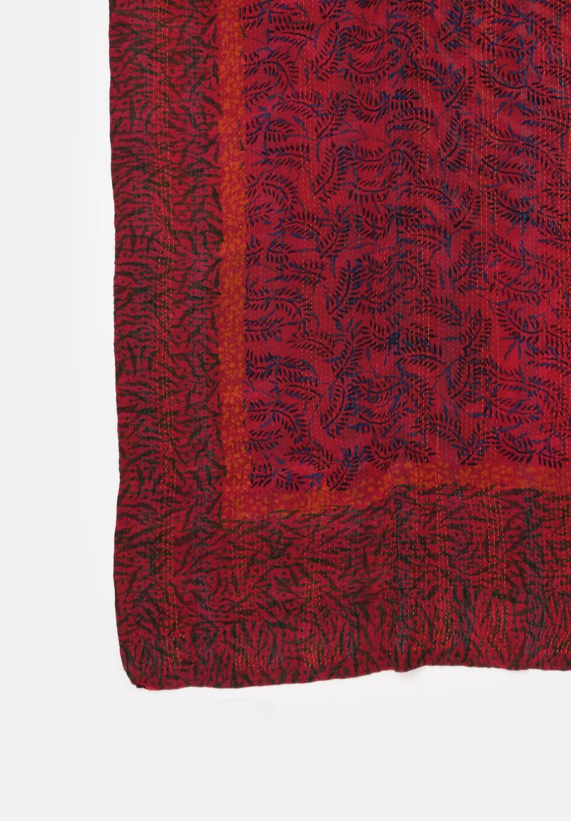 Mieko Mintz Vintage Silk Georgette Patch Kantha Shawl in Red, Magenta & Coral