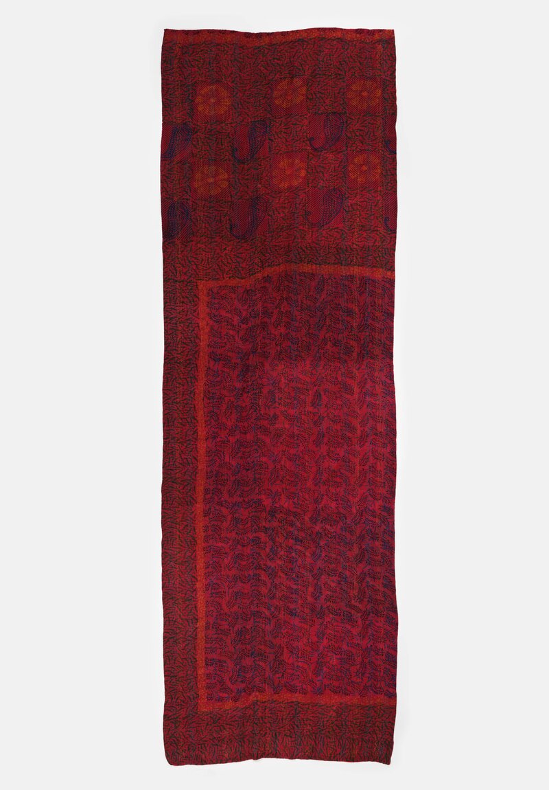 Mieko Mintz Vintage Silk Georgette Patch Kantha Shawl in Red, Magenta & Coral