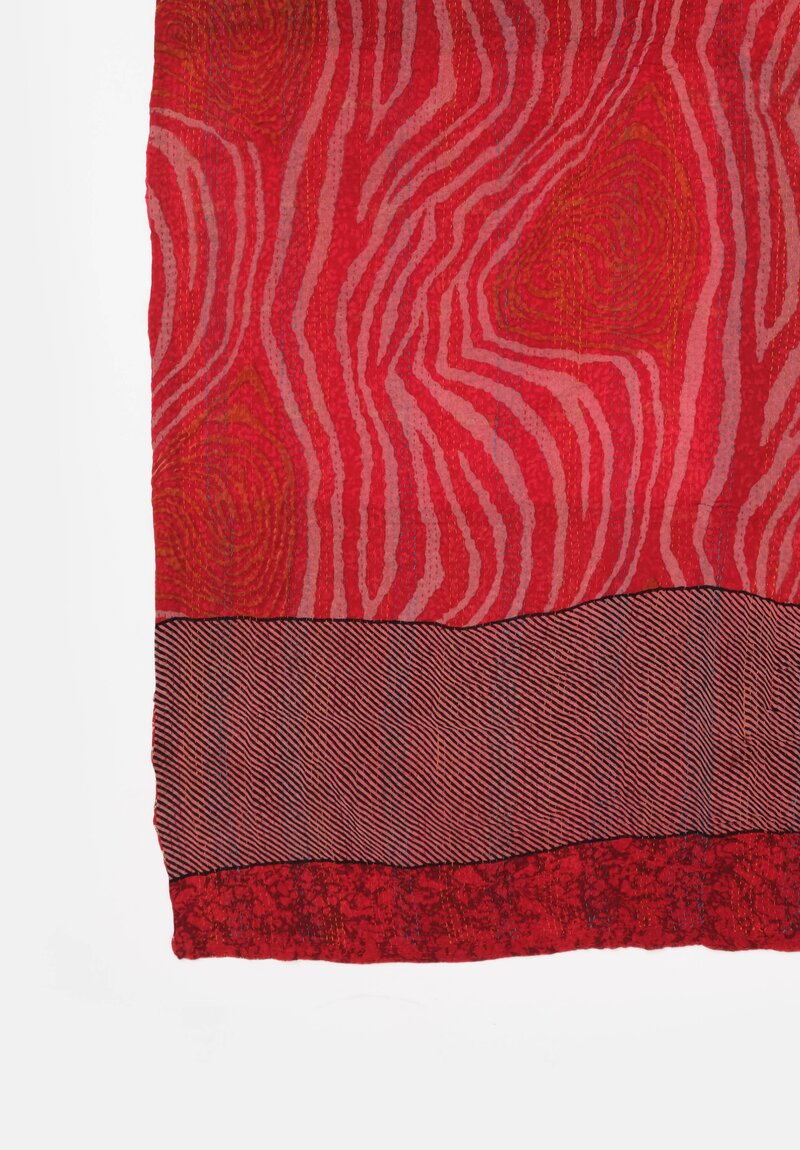 Mieko Mintz Vintage Silk Georgette Patch Kantha Shawl in Wine, Hot Pink & Coral