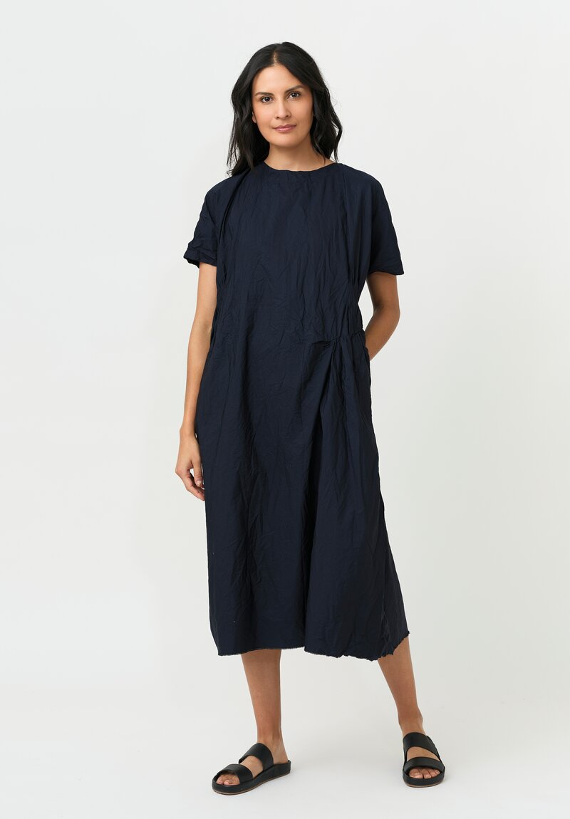 Daniela Gregis Washed Cotton Side Gathered Abito Pesca Dress in Navy