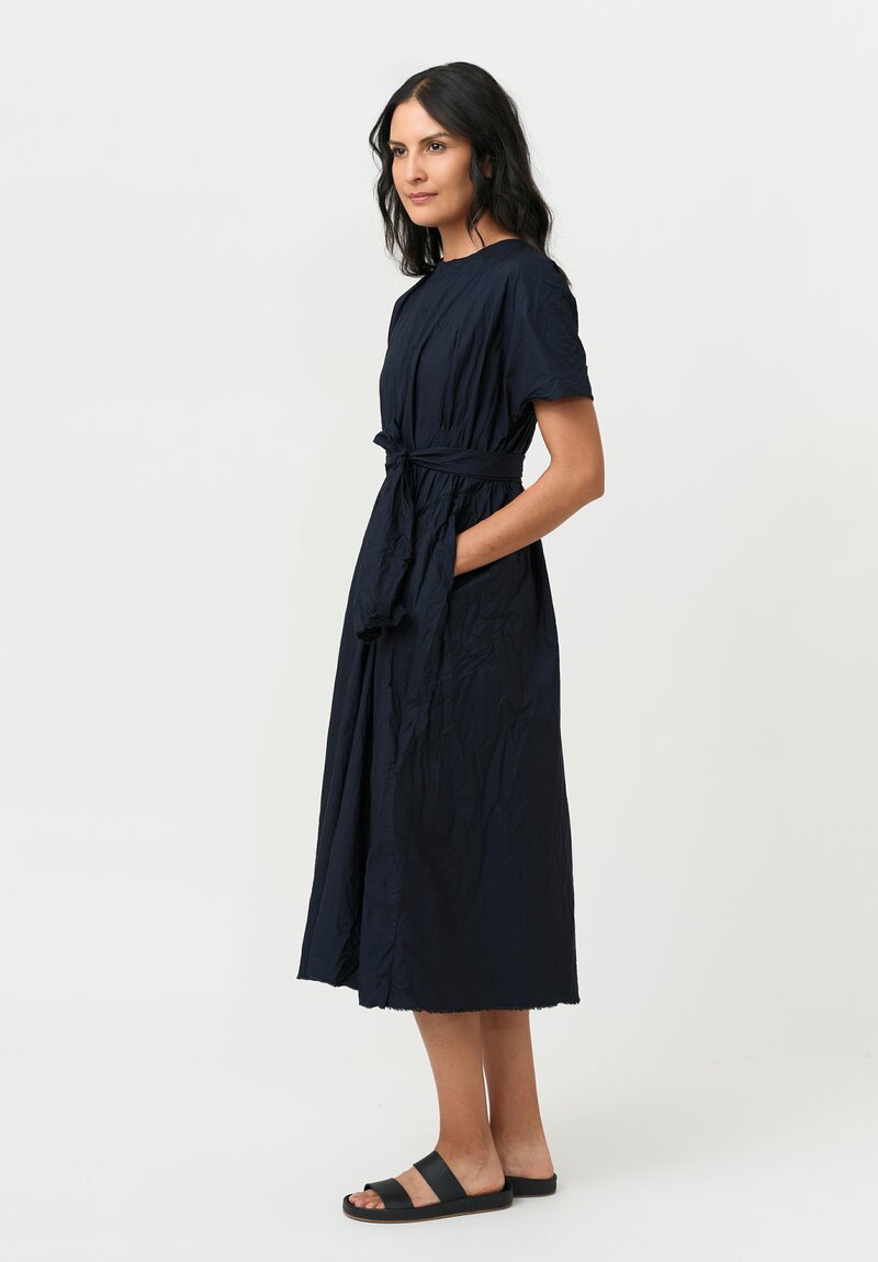 Daniela Gregis Washed Cotton Side Gathered Abito Pesca Dress in Navy