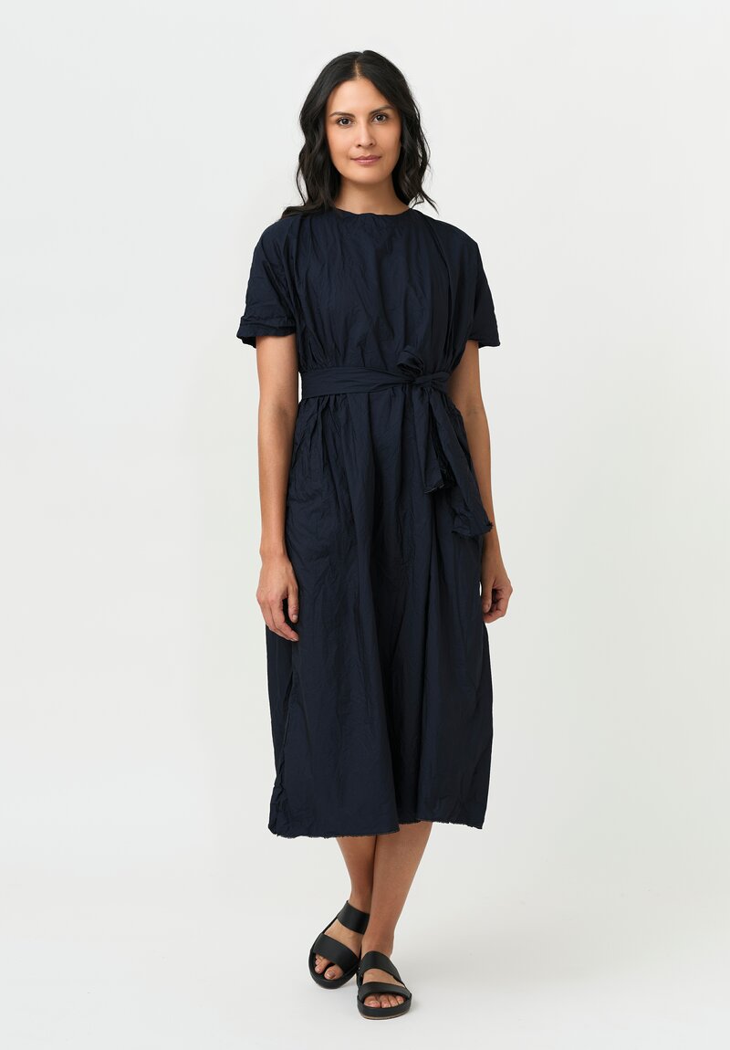 Daniela Gregis Washed Cotton Side Gathered Abito Pesca Dress in Navy