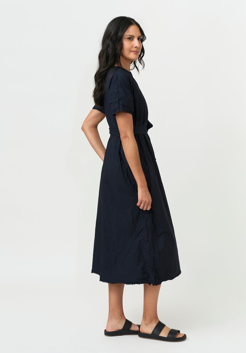 Daniela Gregis Washed Cotton Side Gathered Abito Pesca Dress in Navy