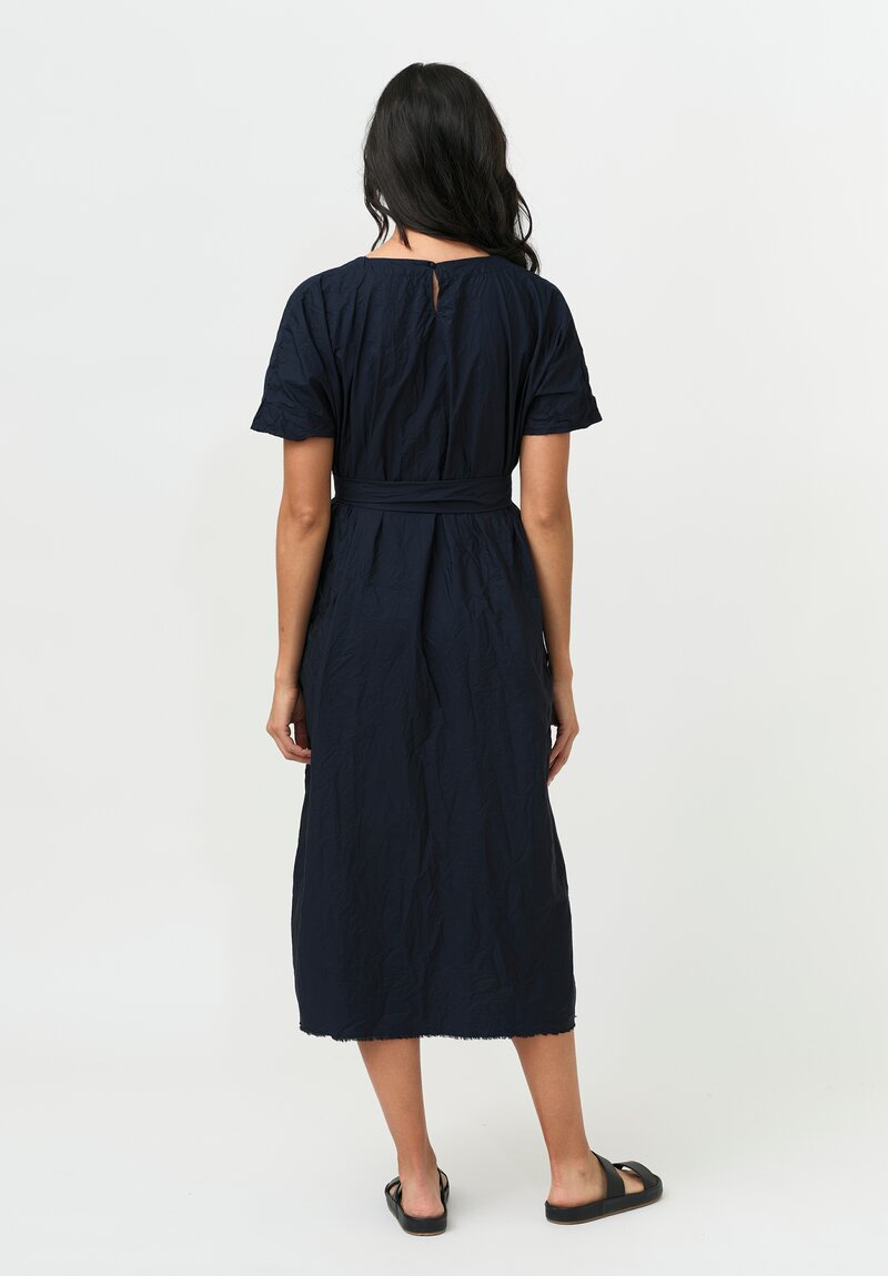 Daniela Gregis Washed Cotton Side Gathered Abito Pesca Dress in Navy