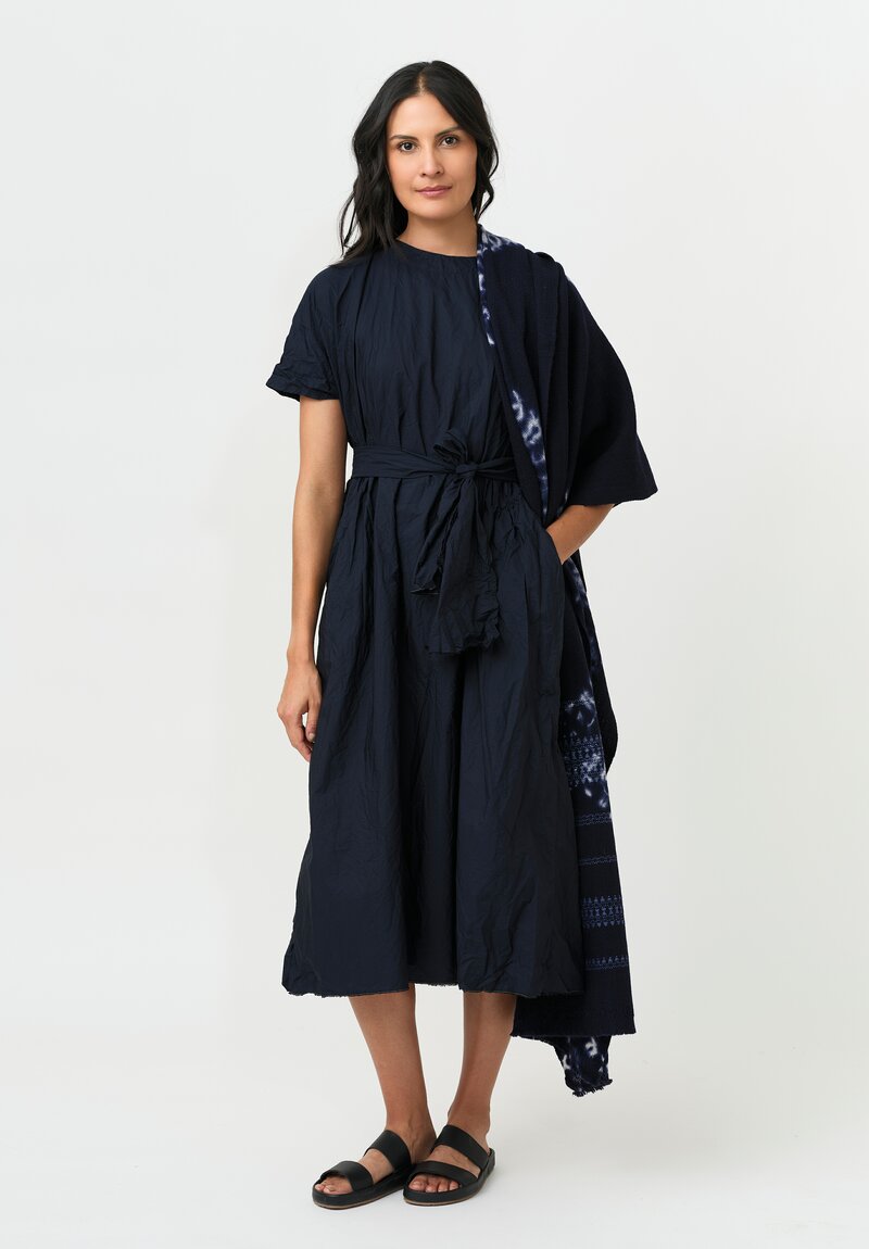 Daniela Gregis Washed Cotton Side Gathered Abito Pesca Dress in Navy