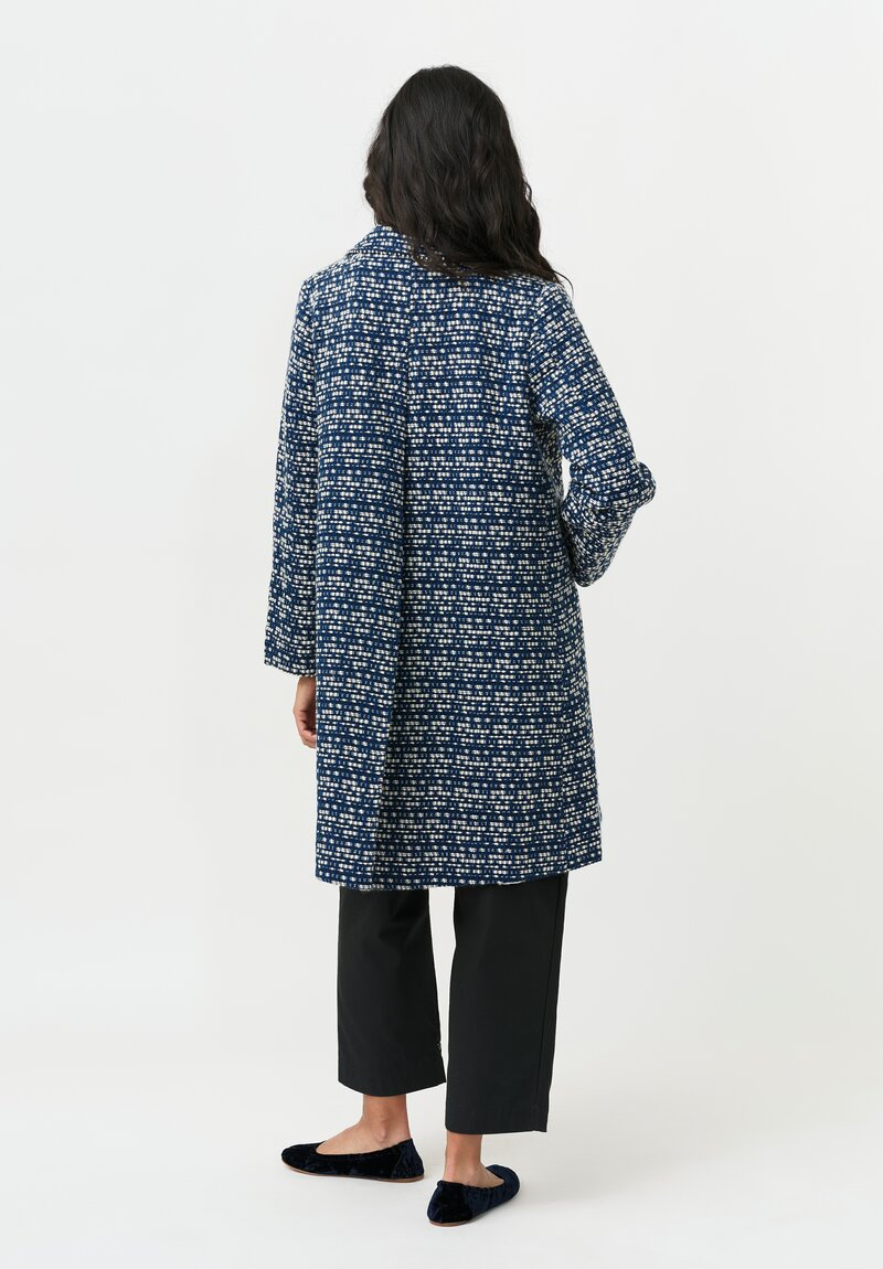 Péro Double Breasted Coat in Woven Tweed Navy & White
