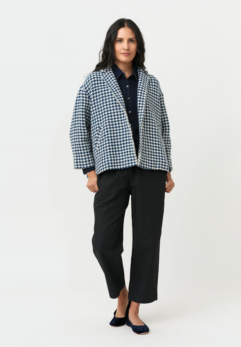 Péro Woven Jacket in White & Blue Herringbone