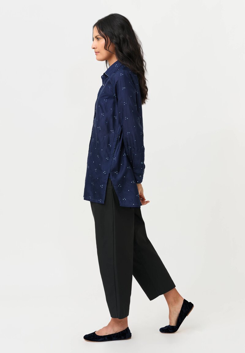 Pero Silk French Knot Edges & Mixed Button Blouse