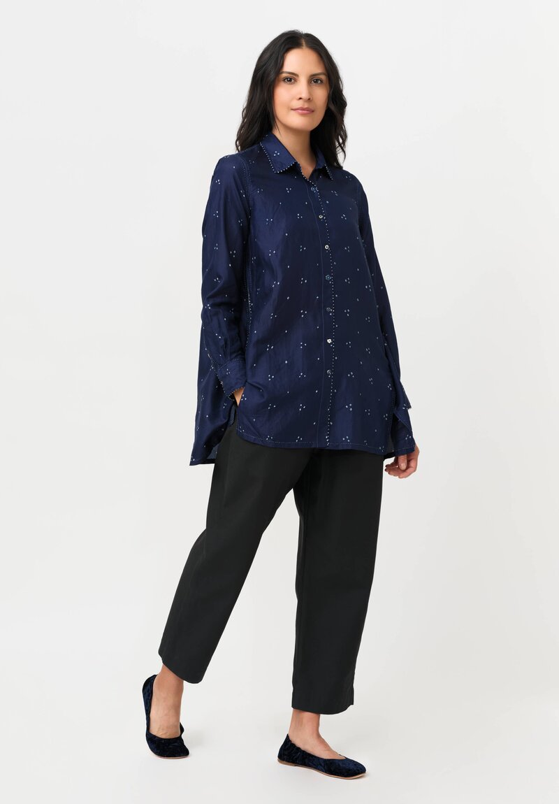 Pero Silk French Knot Edges & Mixed Button Blouse
