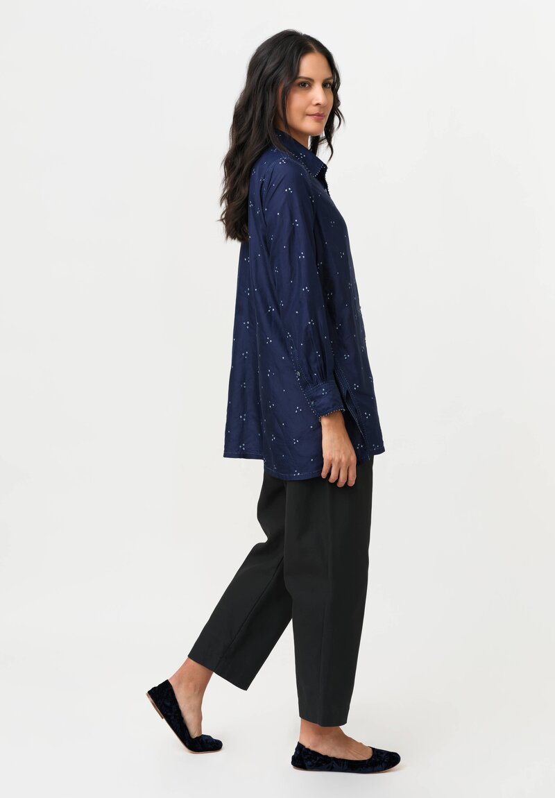 Pero Silk French Knot Edges & Mixed Button Blouse