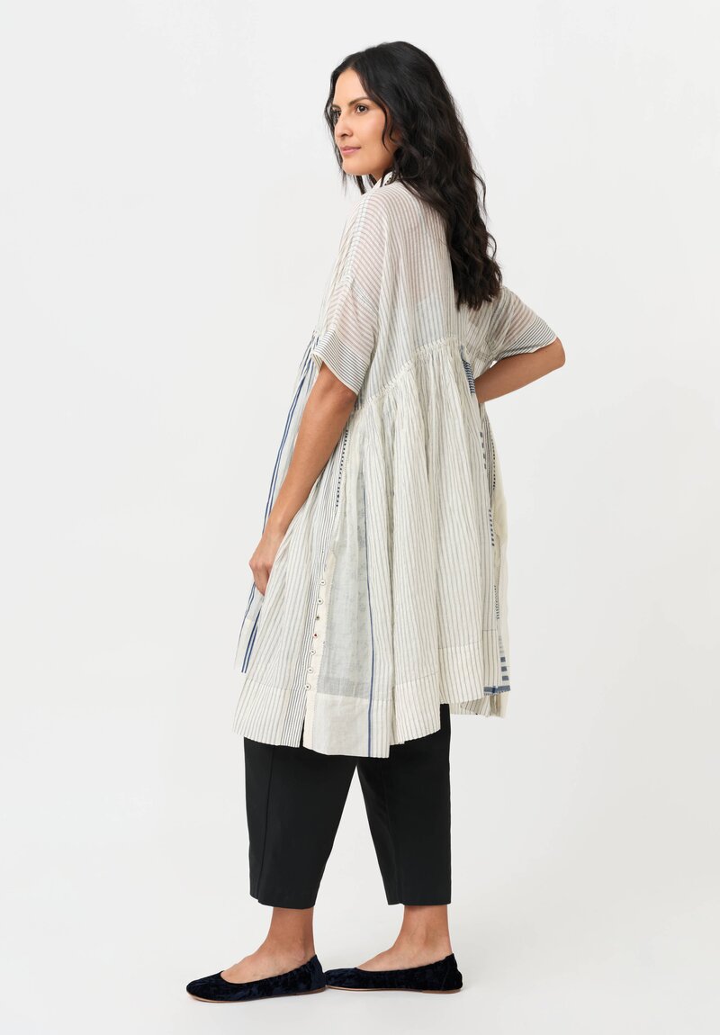 Péro Silk & Cotton Button Down Tunic in White & Blue