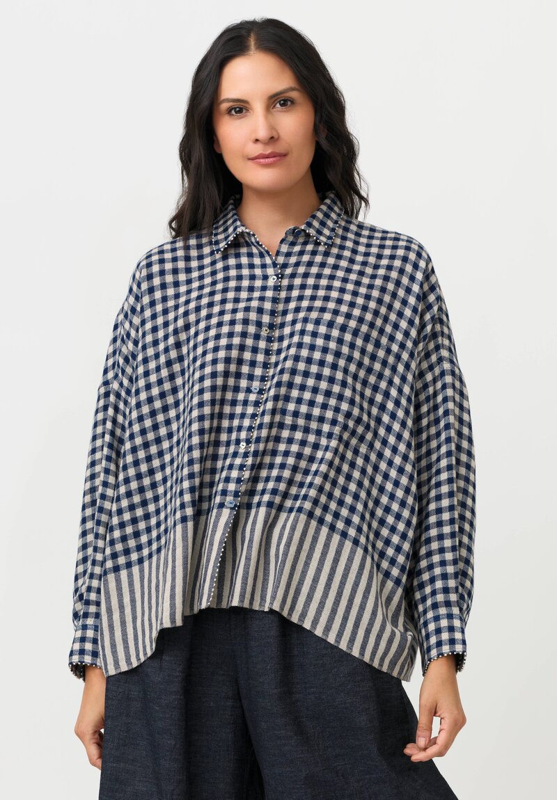 Pero Woven Plaid Shirt With French Knot Trim
