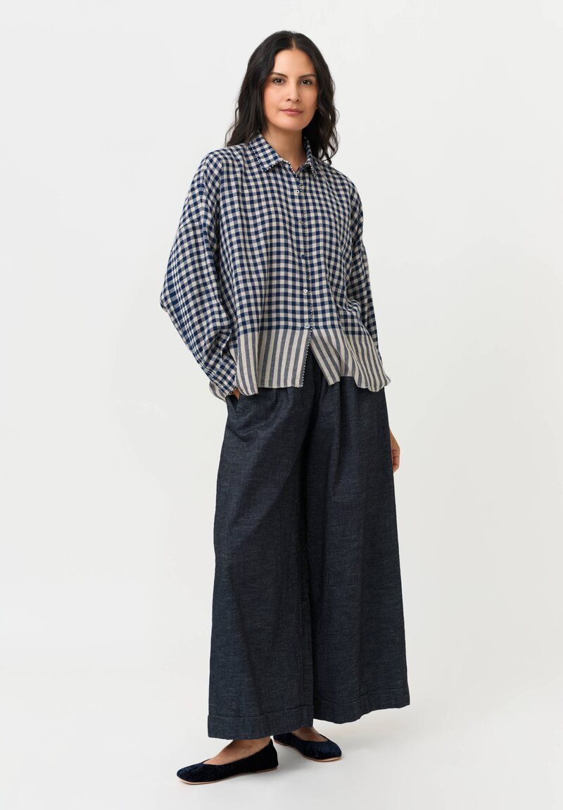 Pero Woven Plaid Shirt With French Knot Trim