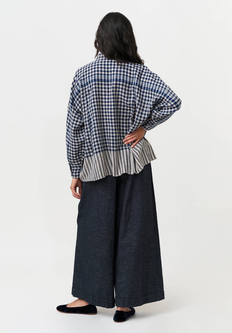 Pero Woven Plaid Shirt With French Knot Trim