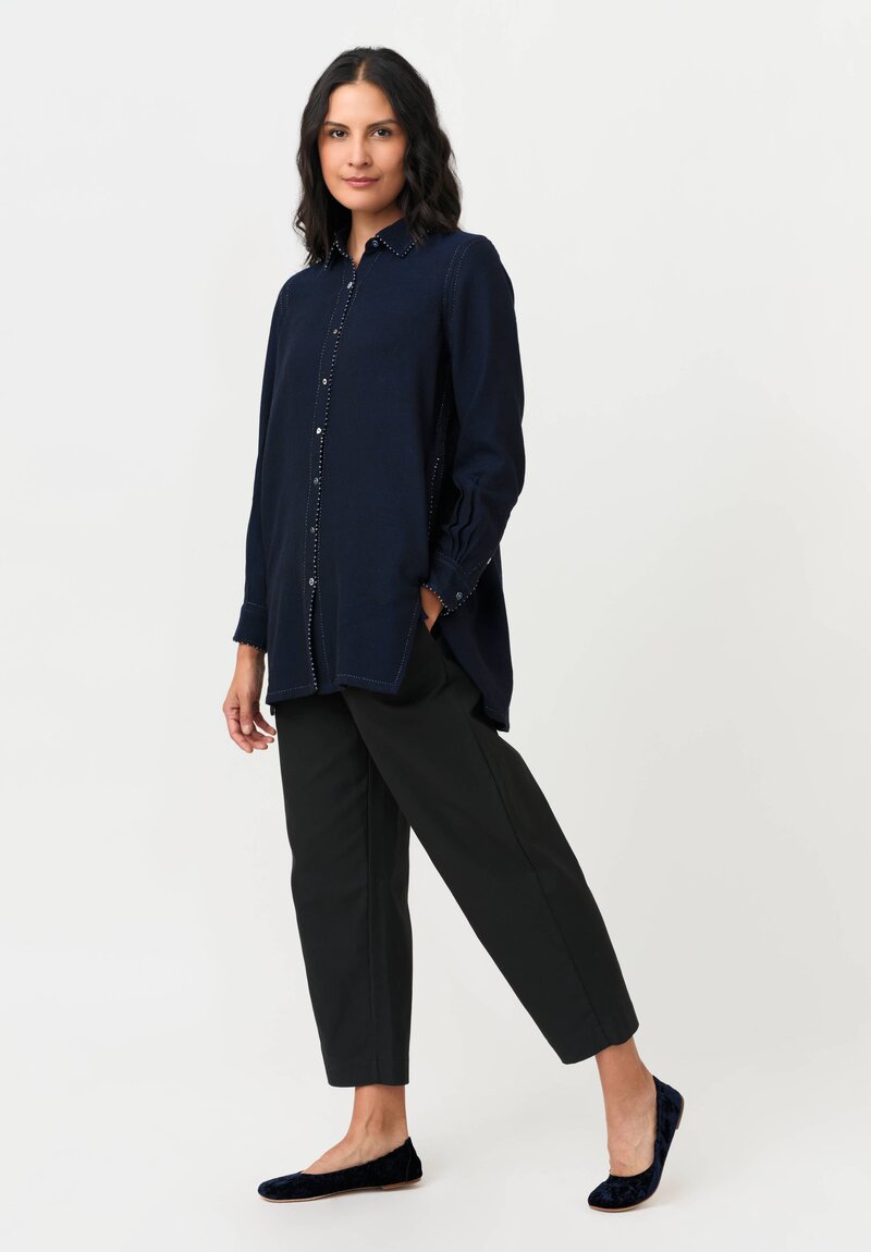 Perol Woven Button Down with French Knot Trim & Pointed Collar Shirt
