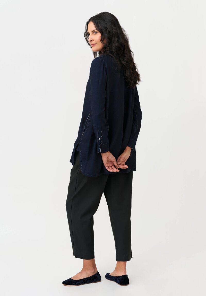 Perol Woven Button Down with French Knot Trim & Pointed Collar Shirt