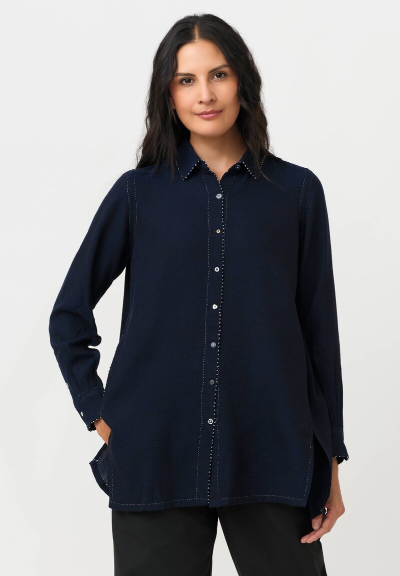 Perol Woven Button Down with French Knot Trim & Pointed Collar Shirt