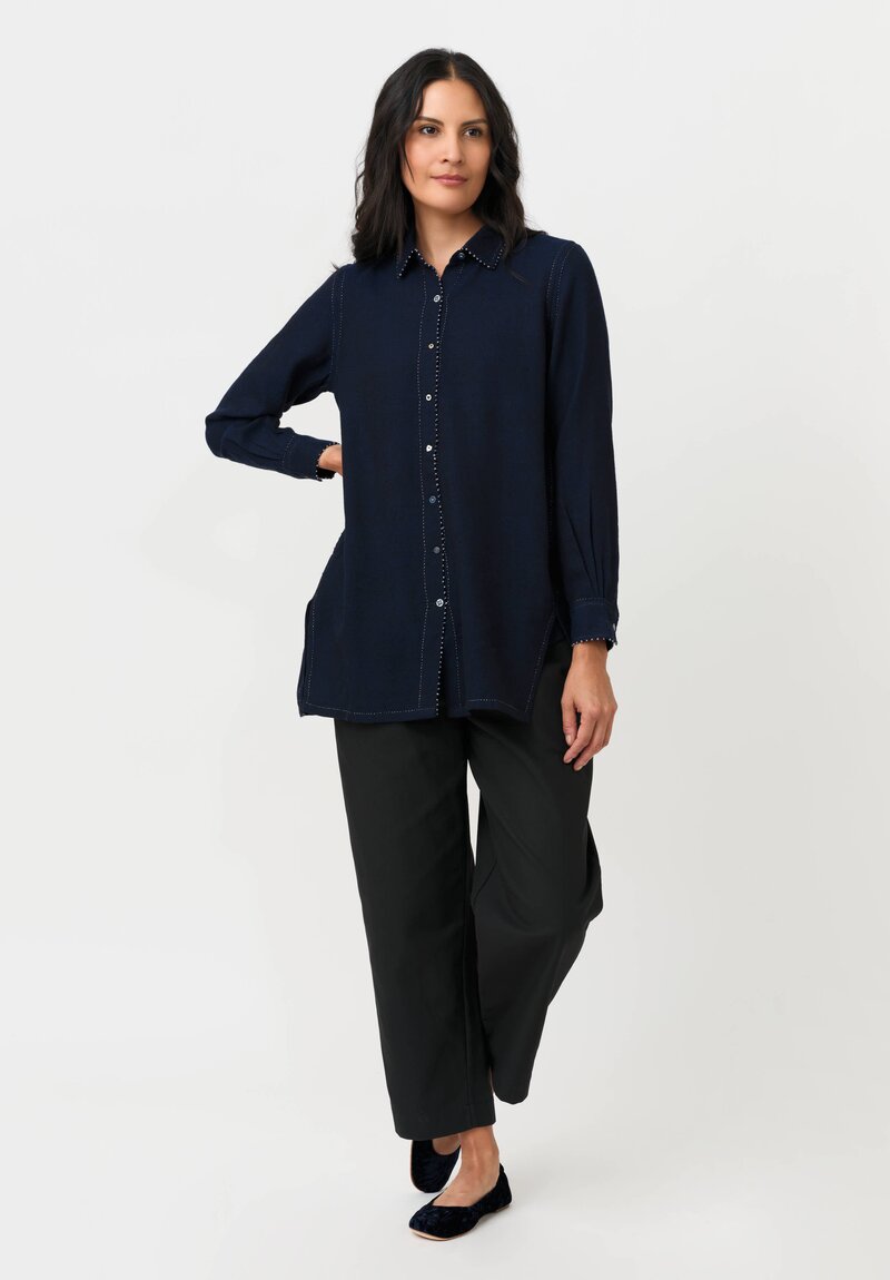 Perol Woven Button Down with French Knot Trim & Pointed Collar Shirt