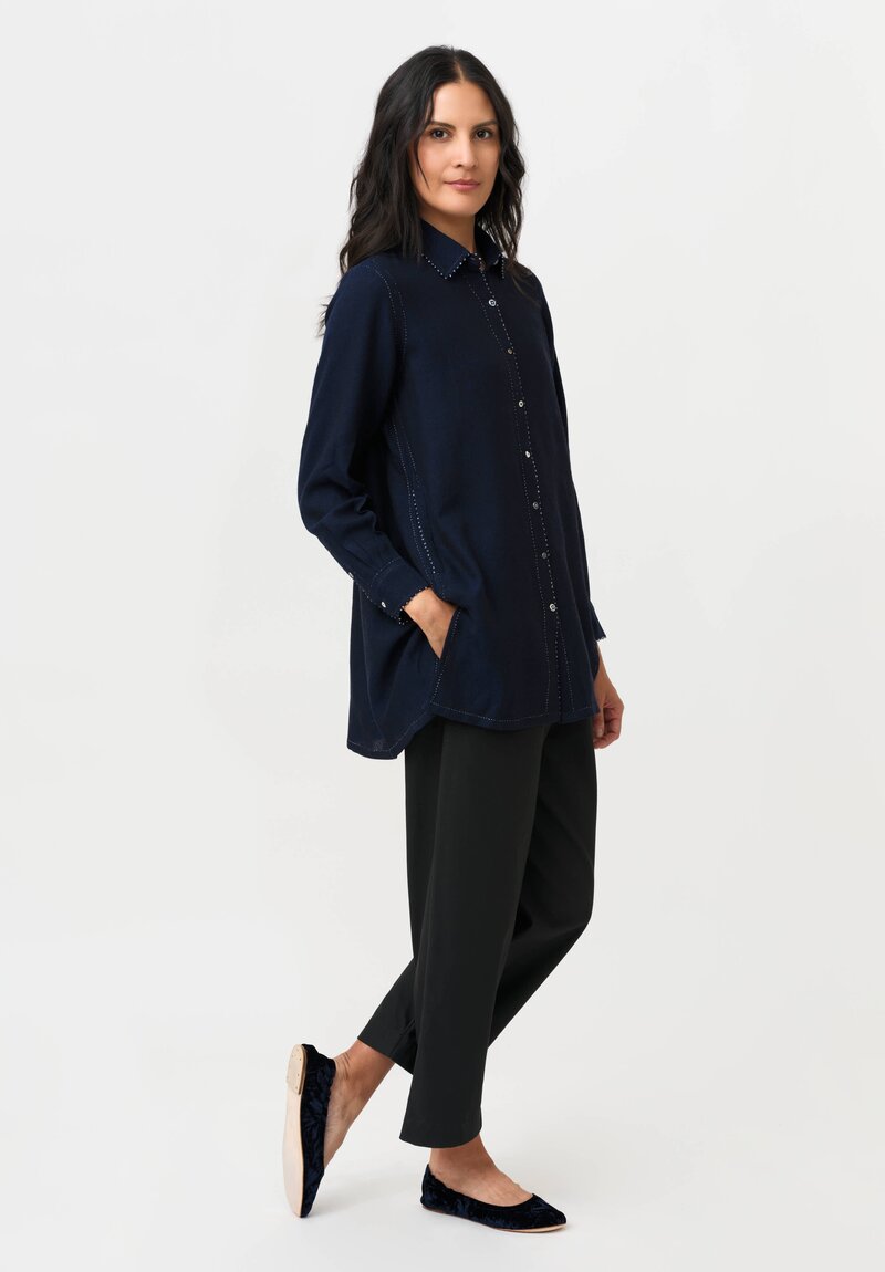 Perol Woven Button Down with French Knot Trim & Pointed Collar Shirt