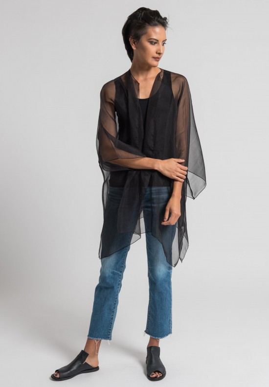 Shi Organza Long Cardigan in Black	