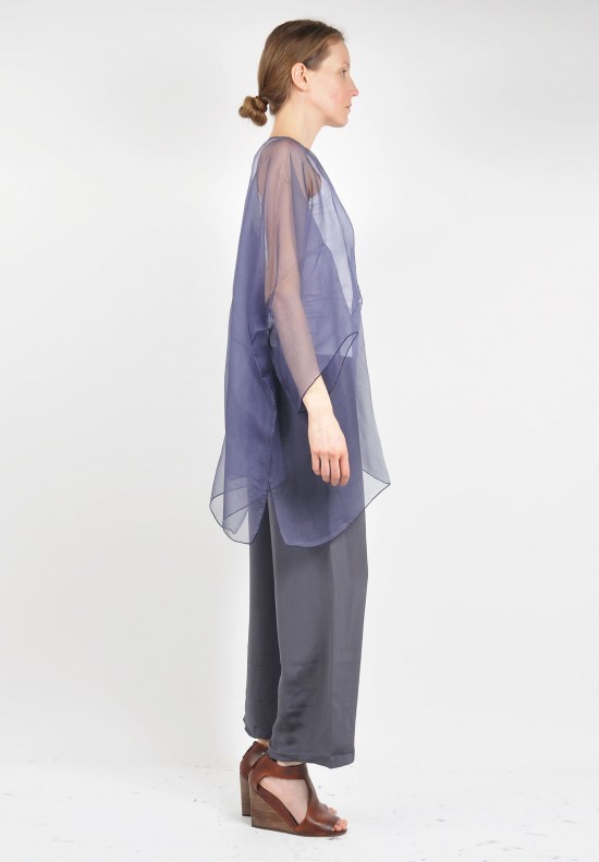 Shi Organza Long Cardigan in Dark Blue