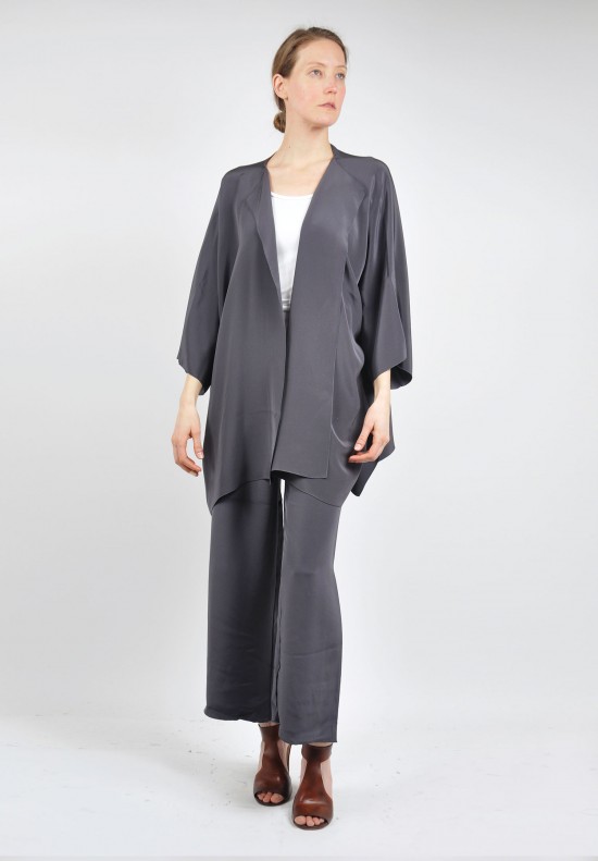 Shi Silk Long Cardigan in Charcoal