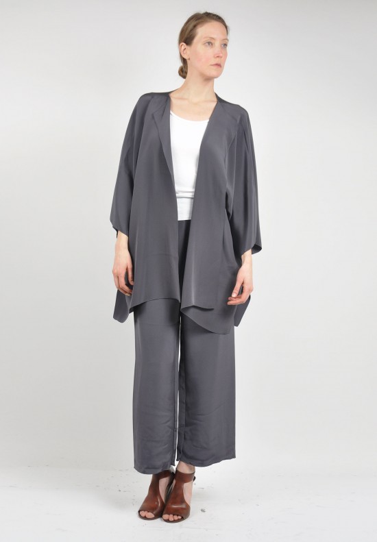 Shi Silk Long Cardigan in Charcoal