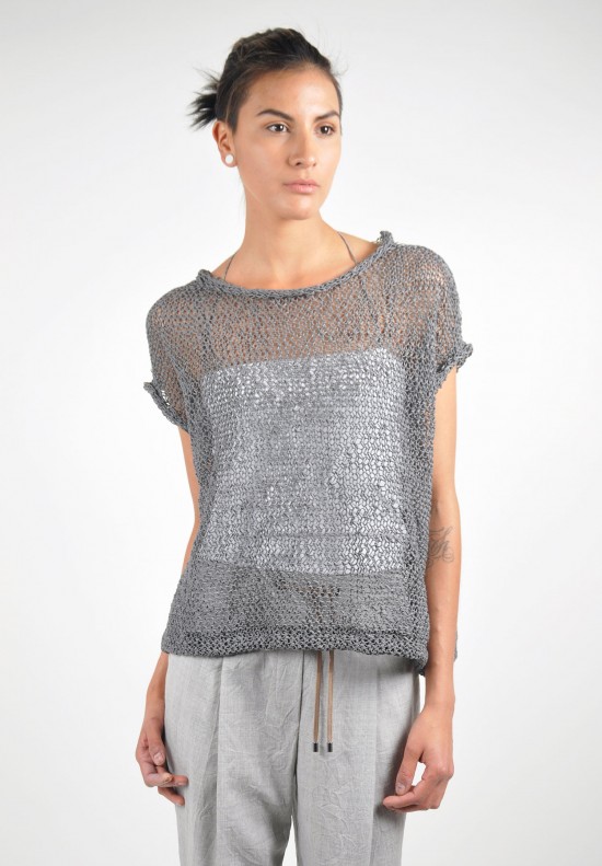 Brunello Cucinelli Open Knit Coated Cotton Sweater in Slate | Santa Fe ...