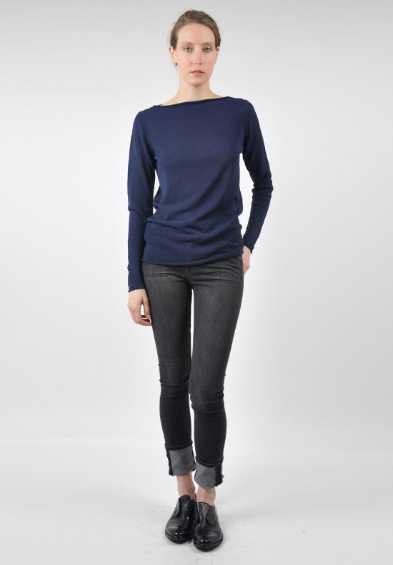 Pauw Boat Neck Linen Sweater in Navy