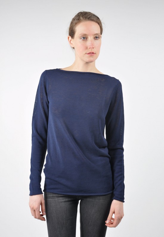 Pauw Boat Neck Linen Sweater in Navy