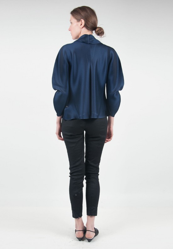 Issey Miyake Fitted Pleated Jacket in Navy