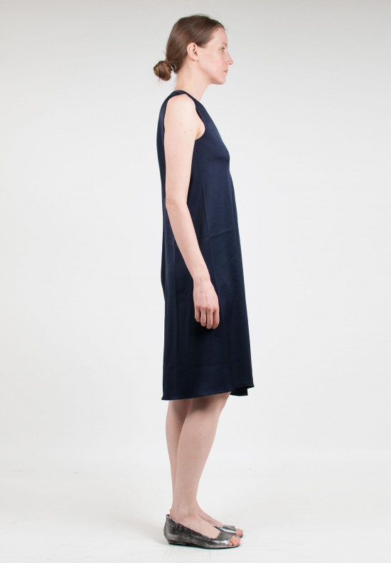 Peter Cohen Satin Pleated Sheath Dress in Navy