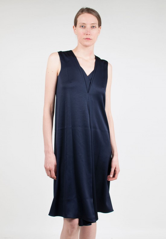 Peter Cohen Satin Pleated Sheath Dress in Navy