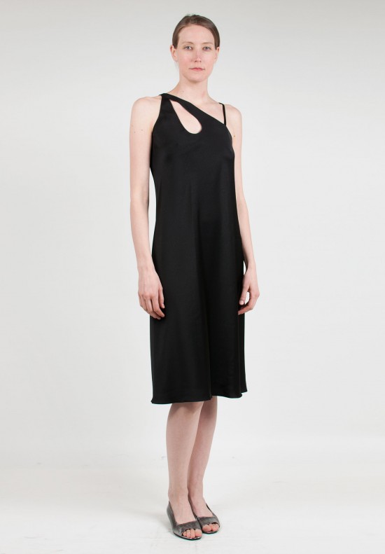 Peter Cohen Asymmetrical Satin Sheath Dress in Black