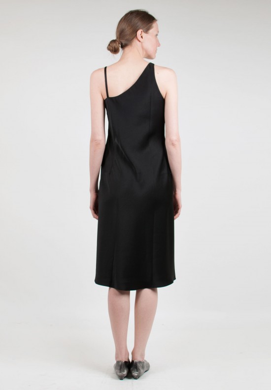Peter Cohen Asymmetrical Satin Sheath Dress in Black