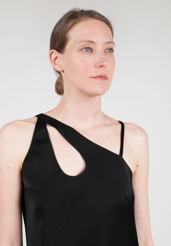 Peter Cohen Asymmetrical Satin Sheath Dress in Black
