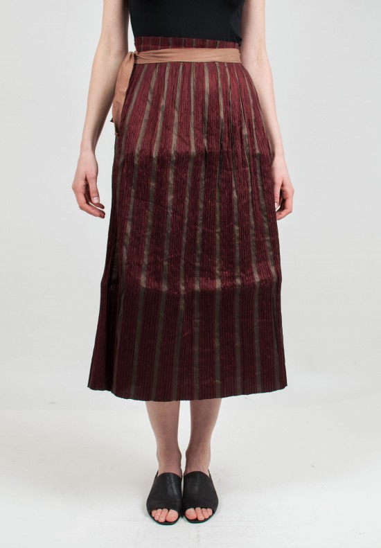 Uma Wang Stretch Linen Tie Skirt in Red/Tan
