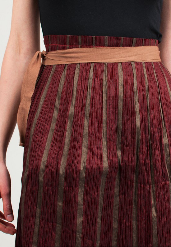 Uma Wang Stretch Linen Tie Skirt in Red/Tan