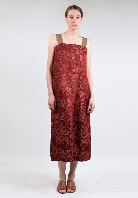 Uma Wang Ornamental Brocade Dress in Red/Tan