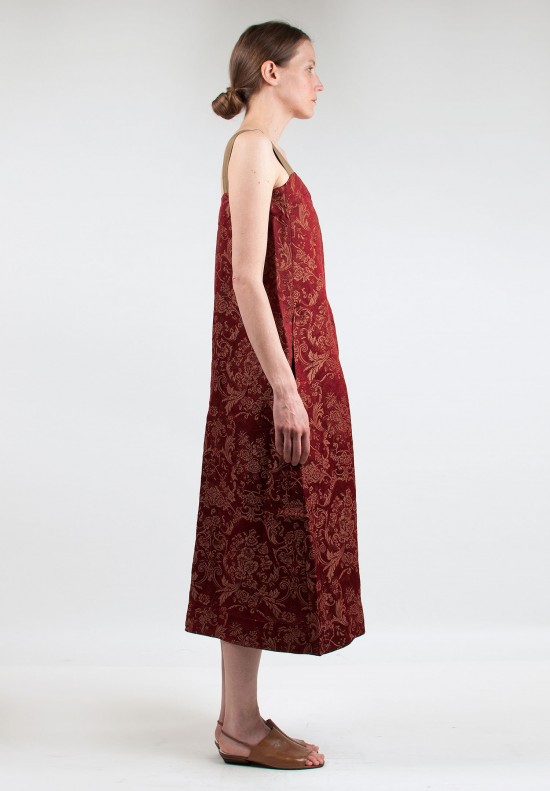 Uma Wang Ornamental Brocade Dress in Red/Tan