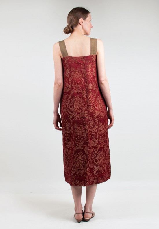 Uma Wang Ornamental Brocade Dress in Red/Tan