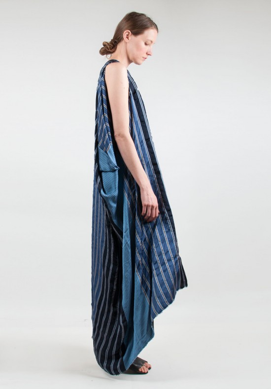 Uma Wang Striped Asymmetrical Dress in Blue/Tan