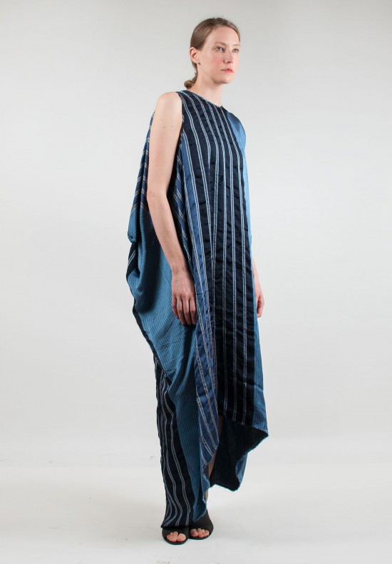 Uma Wang Striped Asymmetrical Dress in Blue/Tan