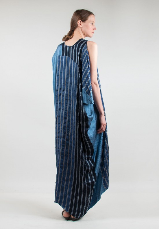 Uma Wang Striped Asymmetrical Dress in Blue/Tan